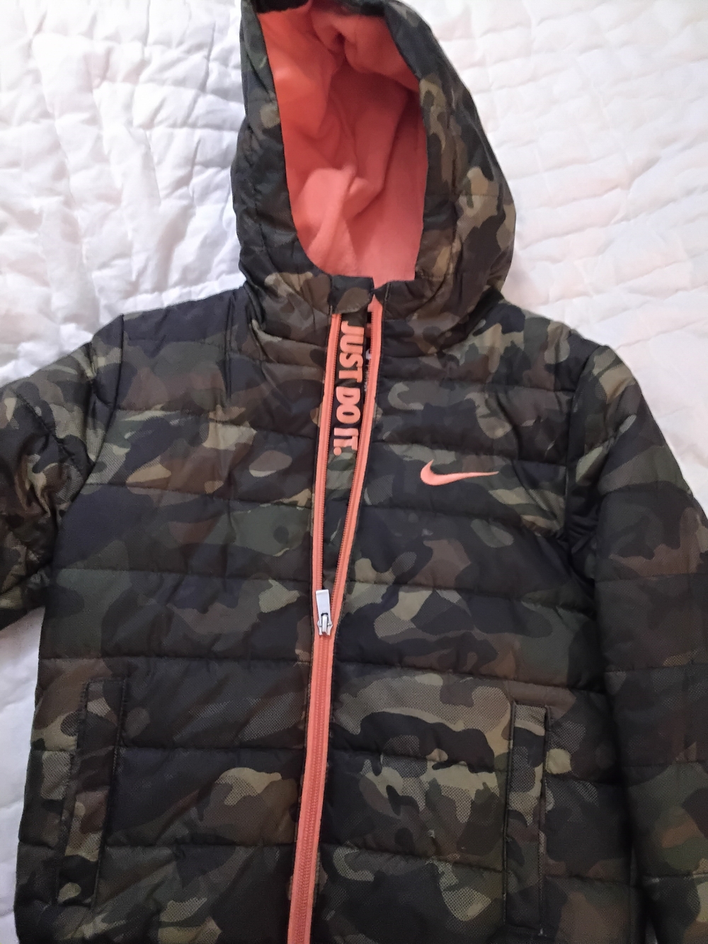 Nike Kids' Camo Puffer Jacket with Orange Trim